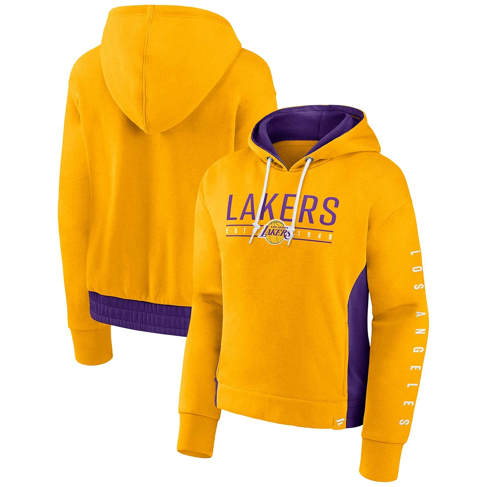 Women's Fanatics Gold Los Angeles Lakers Iconic Halftime Colorblock Pullover Hoodie