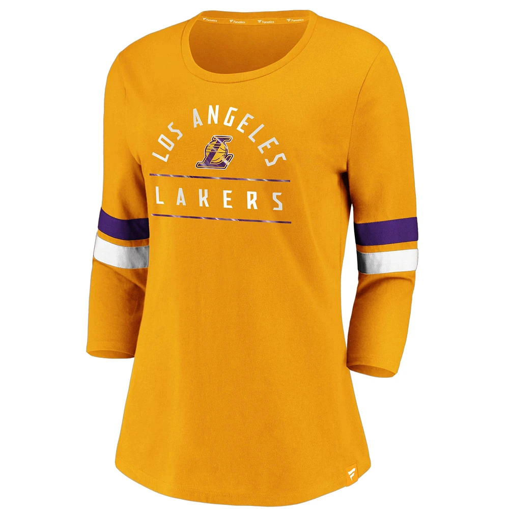 Women's Fanatics Gold Los Angeles Lakers Iconic Prolific Modern 3/4-Sleeve T-Shirt