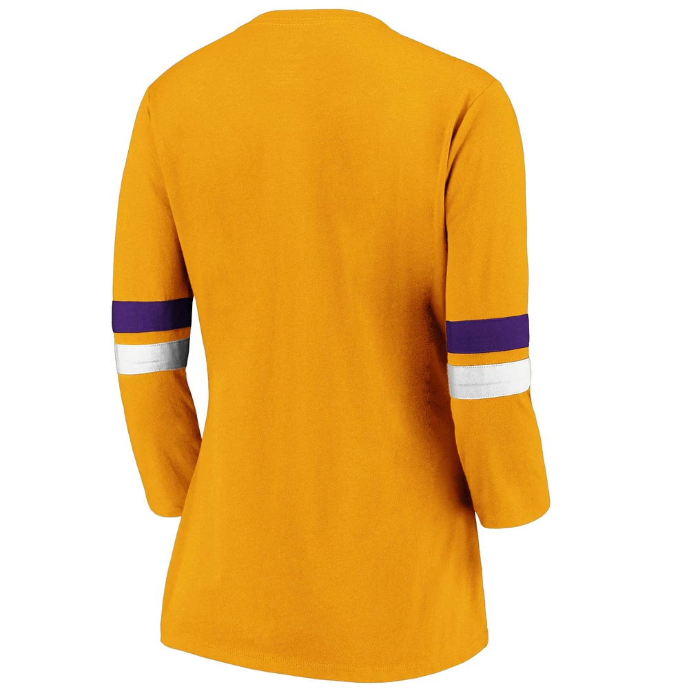 Women's Fanatics Gold Los Angeles Lakers Iconic Prolific Modern 3/4-Sleeve T-Shirt