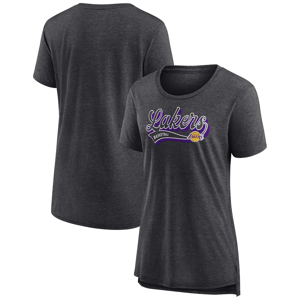 Women's Fanatics Heather Charcoal Los Angeles Lakers League Leader Tri-Blend T-Shirt