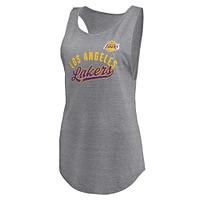 Women's Fanatics Heathered Gray Los Angeles Lakers Quality Time Open Scoop Neck Tri-Blend Tank Top