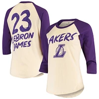 T-shirt raglan crème à manches 3/4 Fanatics LeBron James pour femmes, Los Angeles Lakers