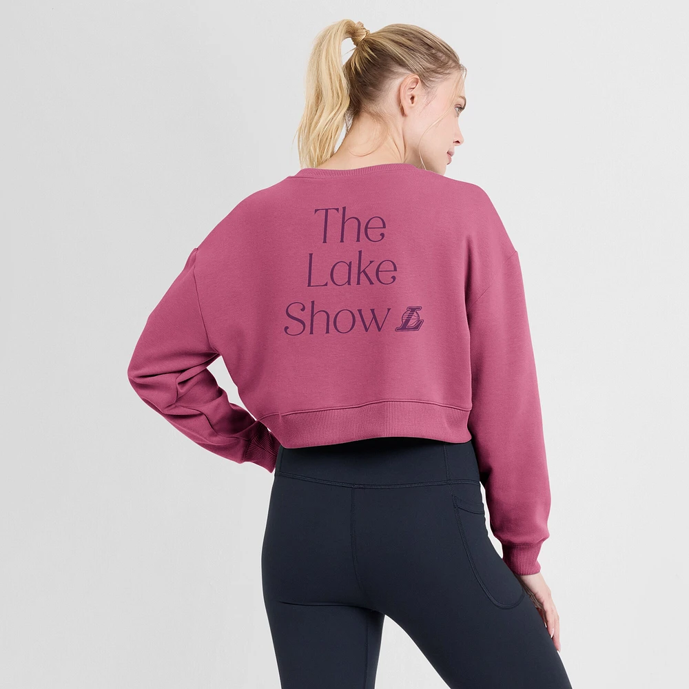Women's Fanatics Pink Los Angeles Lakers Studio Tri-Blend Cropped Pullover Sweatshirt