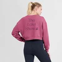 Women's Fanatics Pink Los Angeles Lakers Studio Tri-Blend Cropped Pullover Sweatshirt
