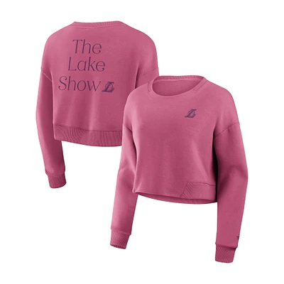 Women's Fanatics Pink Los Angeles Lakers Studio Tri-Blend Cropped Pullover Sweatshirt