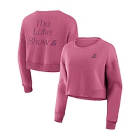 Women's Fanatics Pink Los Angeles Lakers Studio Tri-Blend Cropped Pullover Sweatshirt