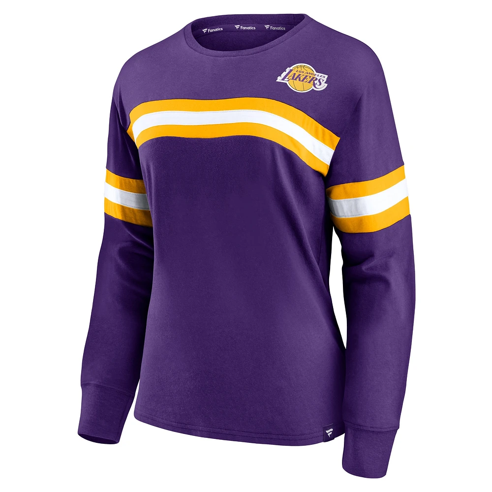 Women's Fanatics Purple Los Angeles Lakers Block Party Striped - Long Sleeve T-Shirt