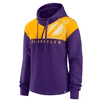 Sweat à capuche violet Fanatics pour femmes des Lakers de Los Angeles Overslide en polaire quart zip