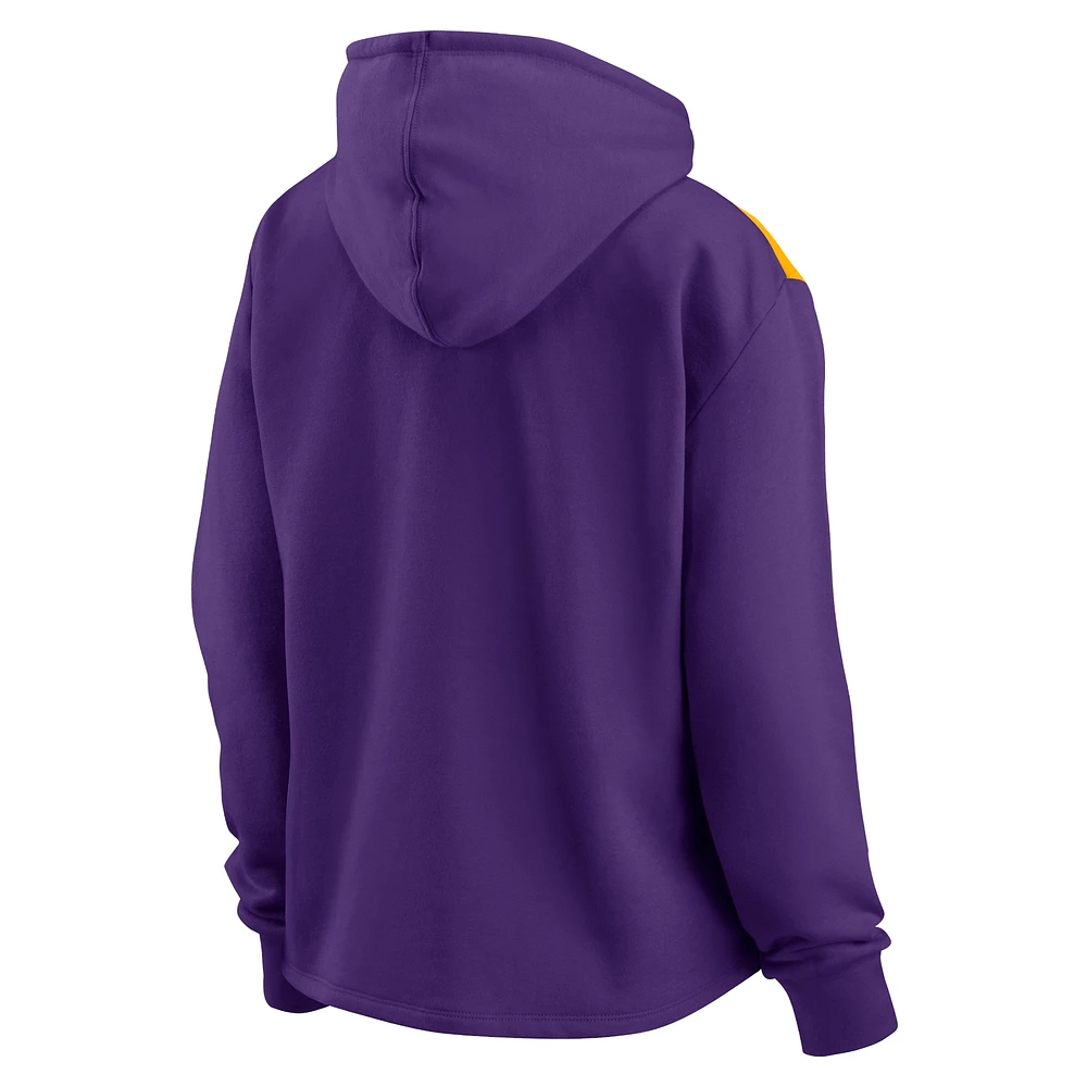 Sweat à capuche violet Fanatics pour femmes des Lakers de Los Angeles Overslide en polaire quart zip