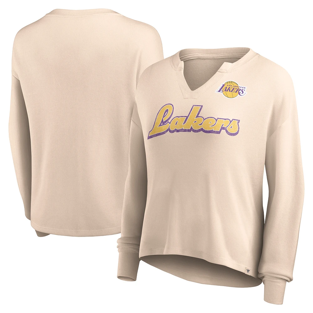 Women's Fanatics Tan Los Angeles Lakers Go For It Long Sleeve Notch Neck T-Shirt