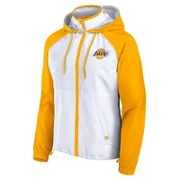 Veste à capuche zippée intégrale Fanatics blanche/dorée Los Angeles Lakers Anorak Raglan pour femme