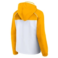 Veste à capuche zippée intégrale Fanatics blanche/dorée Los Angeles Lakers Anorak Raglan pour femme