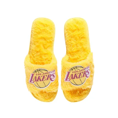 Los Angeles Lakers FOCO Women's Rhinestone Fuzzy Slippers - Gold