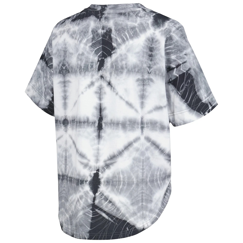 T-shirt surdimensionné à col en V tie-dye raglan G-III 4Her par Carl Banks pour femmes, noir