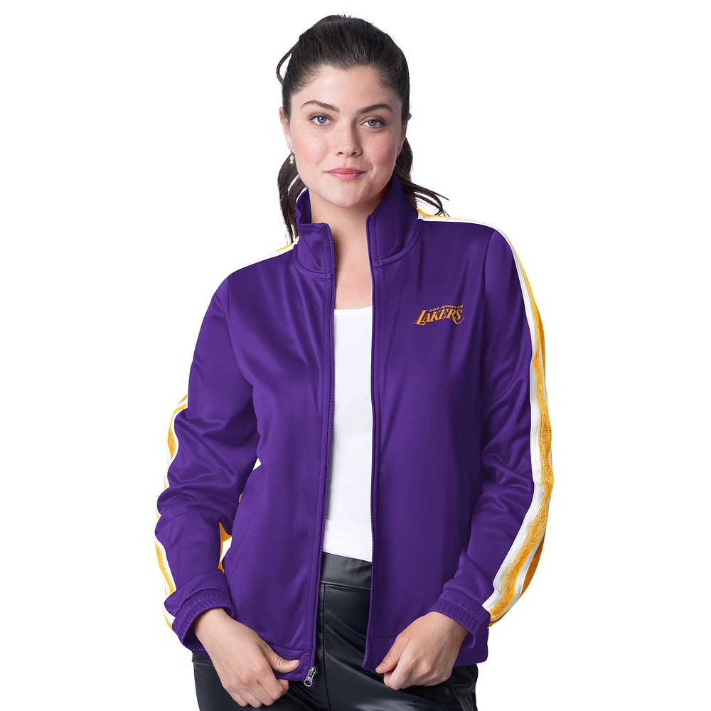 Veste de survêtement zippée intégrale G-III 4Her par Carl Banks pour femme, violet/doré, Los Angeles Lakers Rebel Sequin Bling