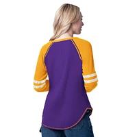 T-shirt thermique à manches longues en tricot gaufré violet/doré G-III 4Her par Carl Banks pour femme des Los Angeles Lakers Winner