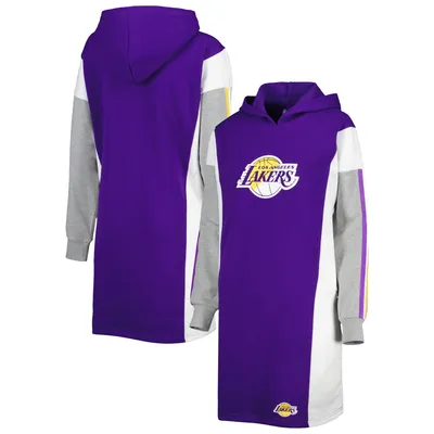 Los Angeles Lakers G-III 4Her by Carl Banks Women's Bootleg Long Sleeve Hoodie T-Shirt Dress - Purple/White