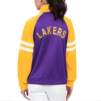 Veste de survêtement entièrement zippée violette G-III 4Her par Carl Banks pour femmes des Los Angeles Lakers Main Player Raglan strass