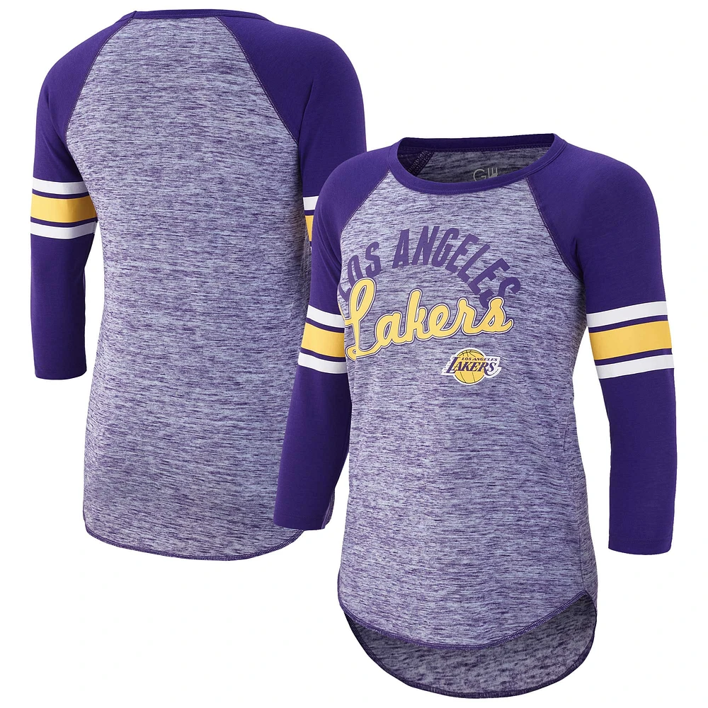 T-shirt raglan à manches 3/4 G-III 4Her par Carl Banks pour femmes, violet, Los Angeles Lakers Recover