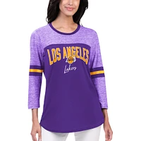 T-shirt violet à manches 3/4 G-III Sports by Carl Banks pour femmes des Los Angeles Lakers Play The Game Tri-Blend