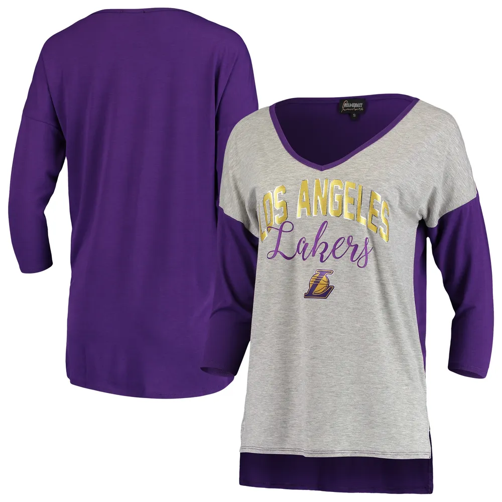 Lids Los Angeles Lakers Women's Meet Your Match Colorblock 3/4-Sleeve  Tri-Blend V-Neck T-Shirt - Heathered Gray