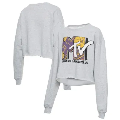 Los Angeles Lakers Junk Food Women's NBA x MTV I Want My Cropped Fleece Pullover Sweatshirt - Heathered Gray