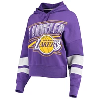 Women's Junk Food Purple Los Angeles Lakers Throwback Stripe Pullover Hoodie