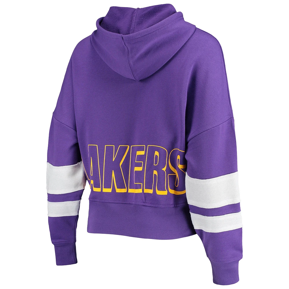 Women's Junk Food Purple Los Angeles Lakers Throwback Stripe Pullover Hoodie
