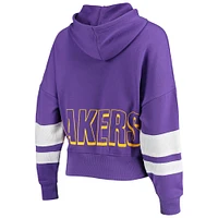 Women's Junk Food Purple Los Angeles Lakers Throwback Stripe Pullover Hoodie