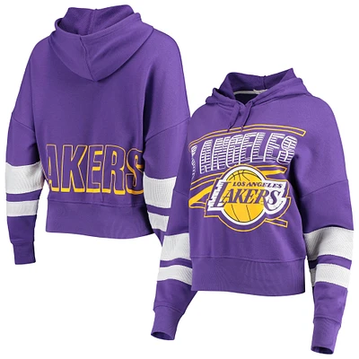Women's Junk Food Purple Los Angeles Lakers Throwback Stripe Pullover Hoodie