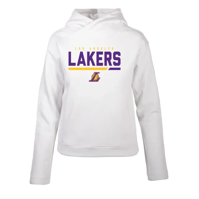Women's Cream Los Angeles Lakers Emerson Stripe Cropped Pullover Hoodie