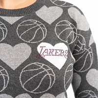 Chandail pour femme Lusso Charcoal Los Angeles Lakers Basketball Love Swarovski Crystal Intarsia