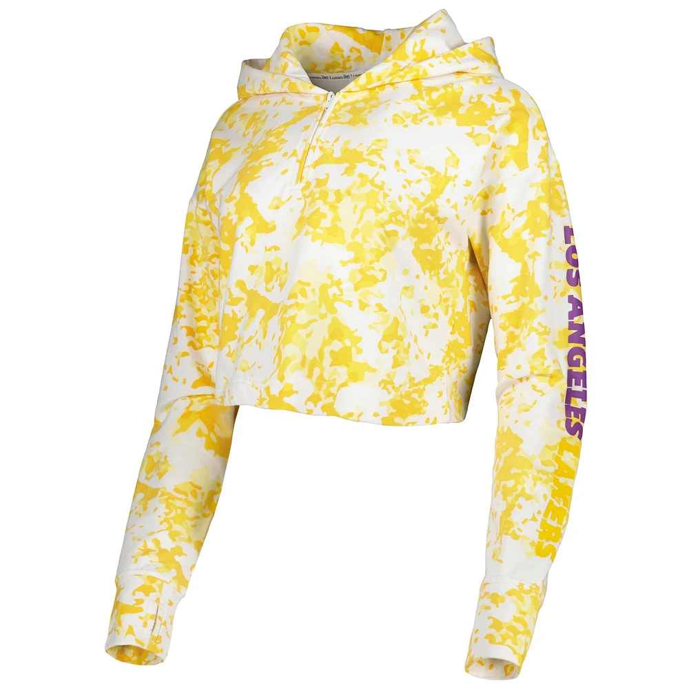 Women's Lusso Gold/White Los Angeles Lakers Maia Tri-Blend Cropped Quarter-Zip Top