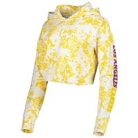 Women's Lusso Gold/White Los Angeles Lakers Maia Tri-Blend Cropped Quarter-Zip Top