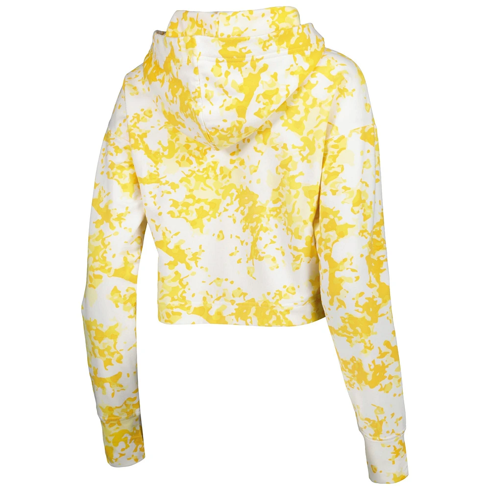 Women's Lusso Gold/White Los Angeles Lakers Maia Tri-Blend Cropped Quarter-Zip Top