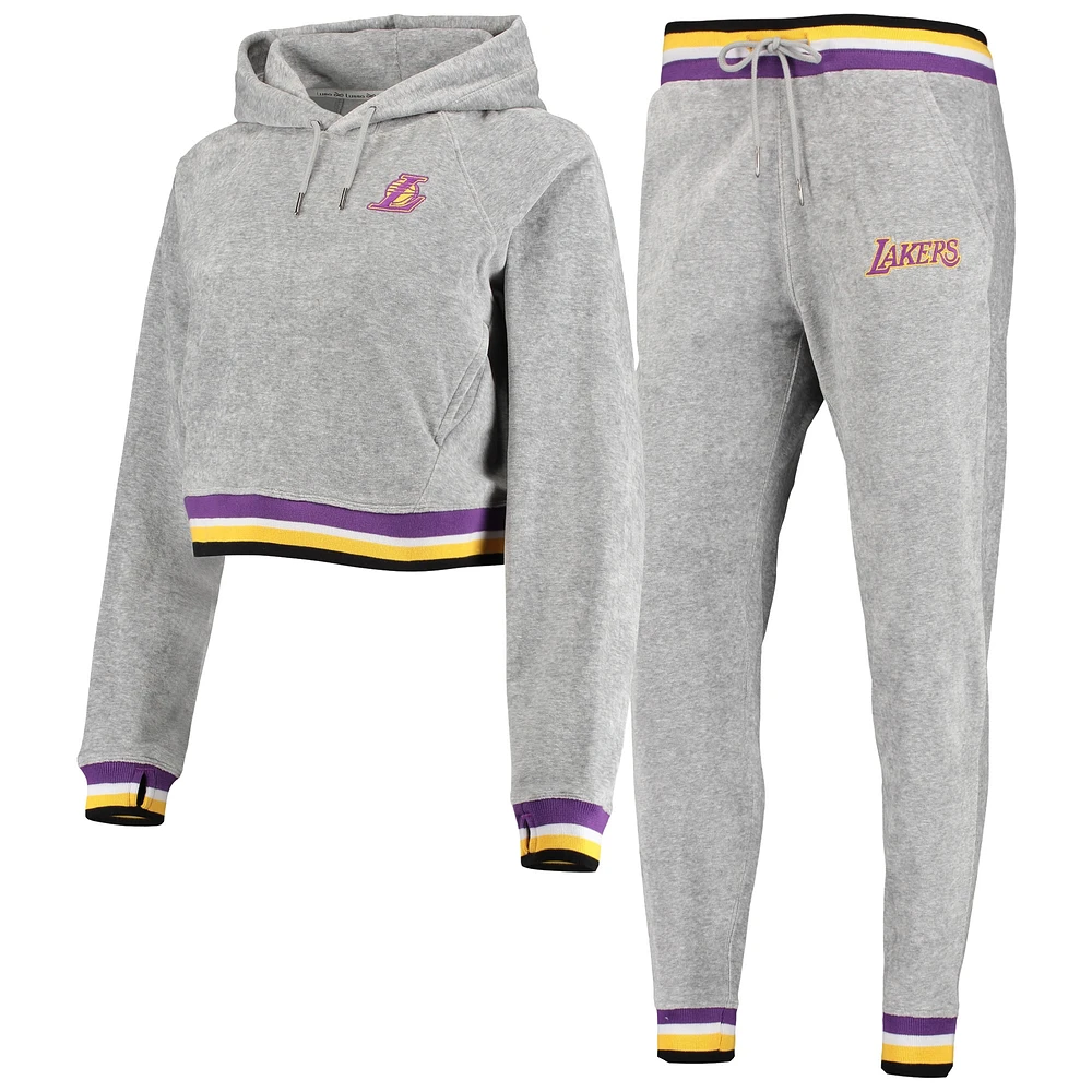 Ensemble sweat à capuche et pantalon de jogging en velours Los Angeles Lakers Lusso Grey pour femme