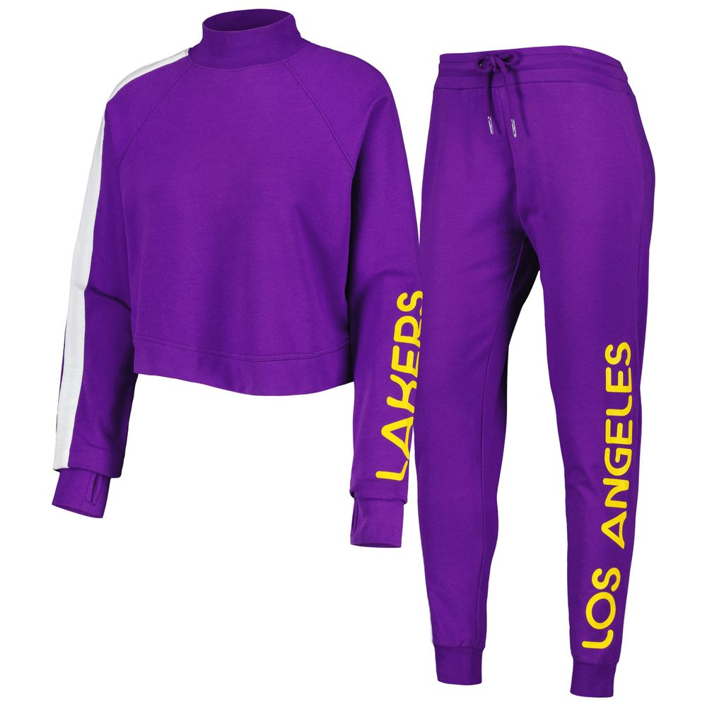 Women's Lusso Purple Los Angeles Lakers Maddie & Matildas Raglan Tri-Blend Pullover Hoodie Jogger Pants Set