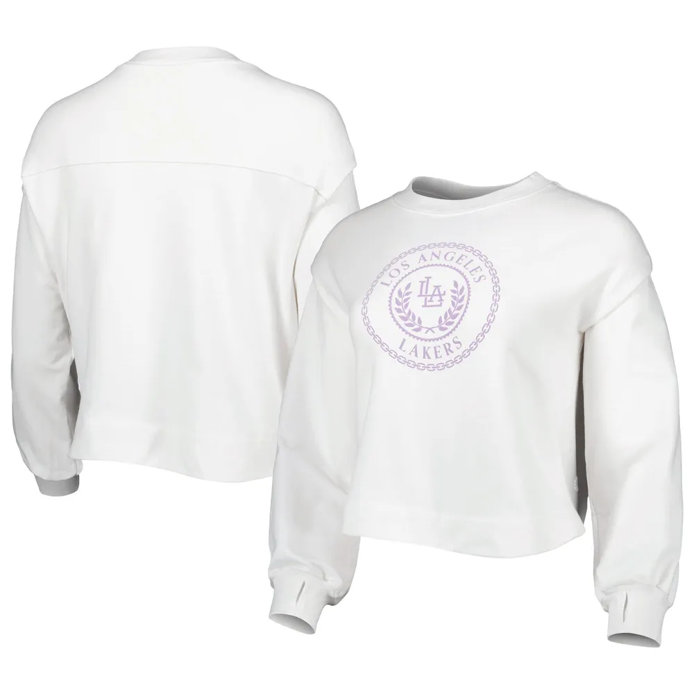 Women's Junk Food White/Purple Los Angeles Lakers Contrast Sleeve Pullover Sweatshirt Size: Small