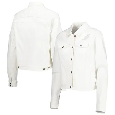 Los Angeles Lakers Lusso Women's Swarovski Crystal & Distressed Button-Up Denim Jacket - White