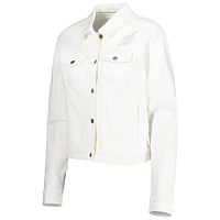 Women's Lusso White Los Angeles Lakers Swarovski Crystal & Distressed Button-Up Denim Jacket