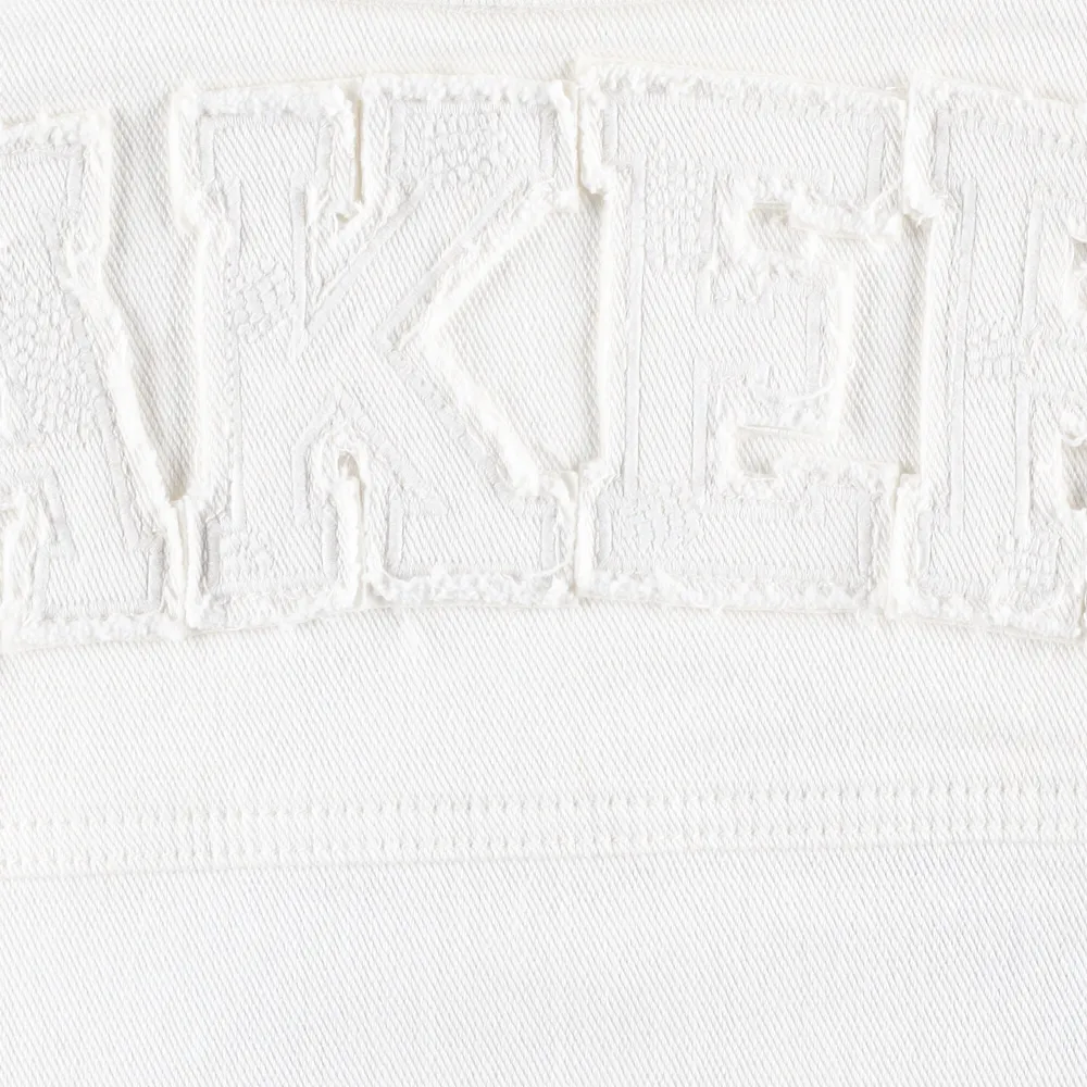 Women's Lusso White Los Angeles Lakers Swarovski Crystal & Distressed Button-Up Denim Jacket