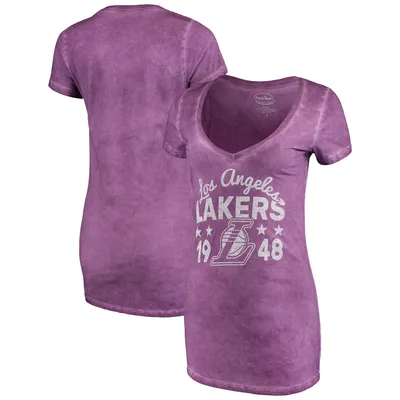 Los Angeles Lakers Majestic Threads Women's City Over Pop Premium V-Neck T-Shirt - Purple