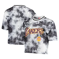 T-shirt court à imprimé tie-dye Mitchell & Ness pour femmes, noir/blanc, Los Angeles Lakers Hardwood Classics