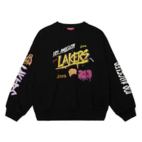 Women's Mitchell & Ness Black Los Angeles Lakers Slap Sticker - Pullover Sweatshirt