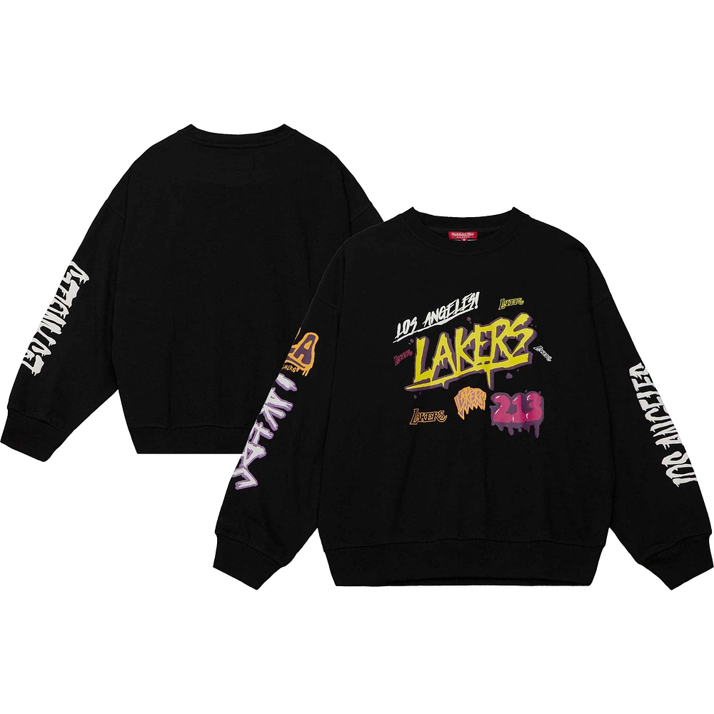 Women's Mitchell & Ness Black Los Angeles Lakers Slap Sticker - Pullover Sweatshirt