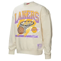 Women's Mitchell & Ness Cream Los Angeles Lakers Brush Bucket Pullover Sweatshirt