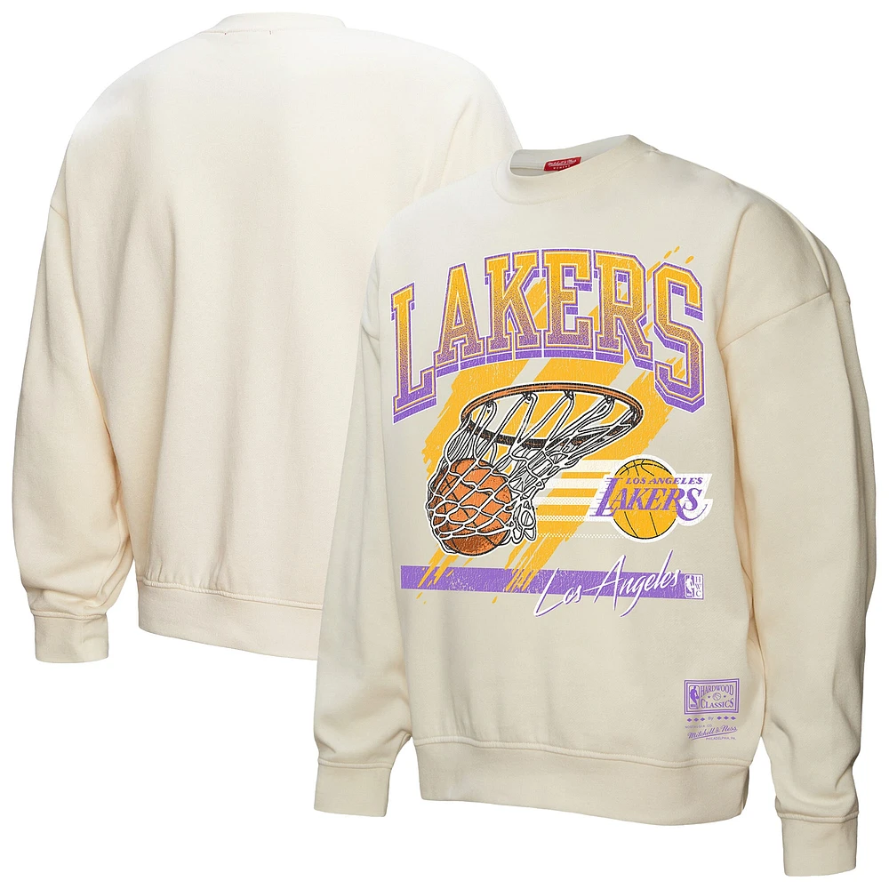 Sweat-shirt à capuche pour femme Mitchell & Ness crème Los Angeles Lakers Brush Bucket