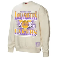 Women's Mitchell & Ness Cream Los Angeles Lakers Oversprayed Pullover Sweatshirt