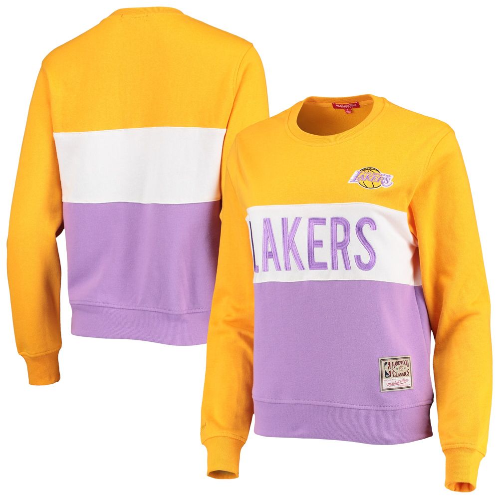 Women's Mitchell & Ness Gold/Purple Los Angeles Lakers Hardwood Classics Colorblock - Pullover Sweatshirt