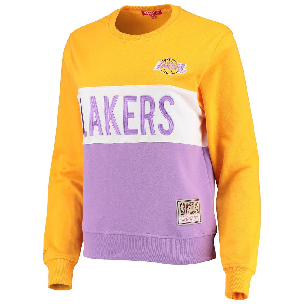 Women's Mitchell & Ness Gold/Purple Los Angeles Lakers Hardwood Classics Colorblock - Pullover Sweatshirt